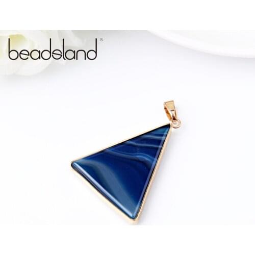 Beadsland Metal Edged Triangle Design Smooth Natural Stone Pendant For DIY Necklace Woman Girl Gift 40418