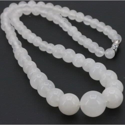 White chalcedony 6-14mm round bead stone tower chain necklace 18 " earrings DIY women handmade fashion jewelry sets