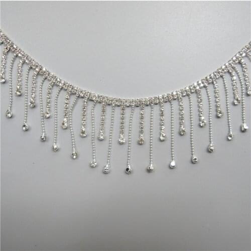 30cm Rhinestone Crystal Chain Water-drop Tassel Cup Chain Silver Sewing on Collar Headwear Accessories Wedding Dress Decoration
