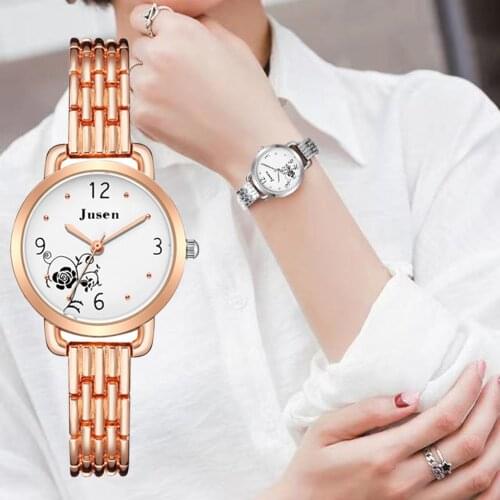 Luxury Women Fashion Small Bracelet Watches Flowers Rose Gold Stainless Steel Qualities Ladies Quartz Wristwatches Woman Clock
