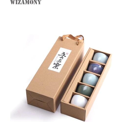 WIZAMONY Five Famous Kiln Chinese Porcelain Gaiwan tea set Teacups Porcelain Bowl China Tea Pot Celadon Teacup Gift Package