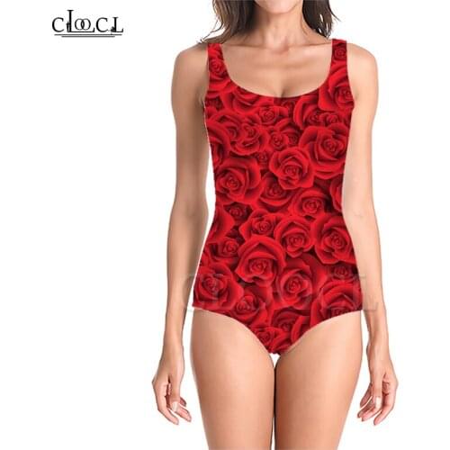 CLOOCL Newest Fashion Red Rose Flower 3D Print Girls One-piece Swimsuit Beachwear Sleeveless Slim Sexy Women Beach Swimwear