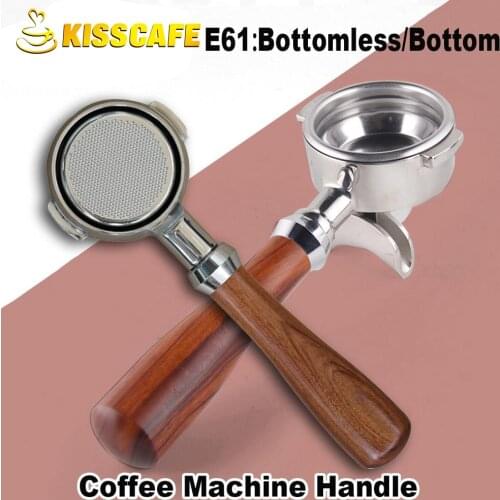 58MM Stainless Steel Coffee Machine E61 Bottomless Filter Holder Portafilter Acid Branch Wooden Handle Professional Accessory