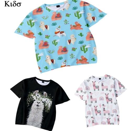 Animal Alpaca Childrens t shirt Short Sleeve Summer Girl Cute Style Street Fashion Kids T-shirt Print Cartoon Top Girl 3D Sweet