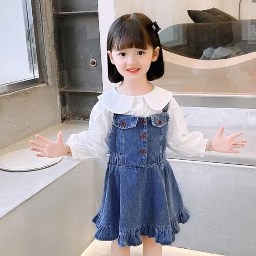 Kids Denim Dresses For Girls Solid Color Girls Dresses Toddler Children Dress Spring Autumn Childrens Clothing