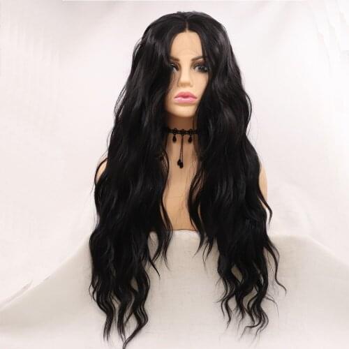 Long Black Straight Synthetic Lace Front Wig Curly Glueless Body Water Wave Pre Plucked Hair For Women Cosplay Frontal Wigs