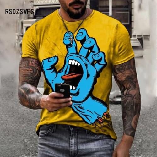 Monster Giant Hand 3D Print T Shirt Men Street Handsome Short Sleeve Summer Street Style Trendy Male Clothes Funny Sportswear