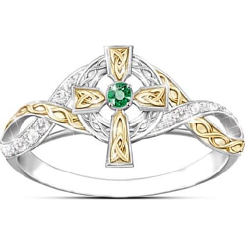 FYJS Unique Silver Plated Alloy Cross With Cubic Zirconia Guardian Ring for Christmas Gift Golden Color Jewelry