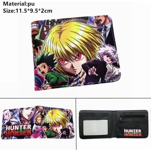 HunterXHunter PU Wallet Anime Short Bifold Boys Girls Purse Card Coin Pocket Holder Layers Cartoon Printing Unisex Purses
