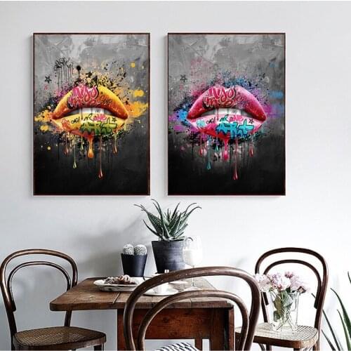 Street Graffiti Girl Sexy Lips Pop Canvas Painting Art Posters And Prints Wall Art Pictures Cuadros for Bedroom Home Decoration