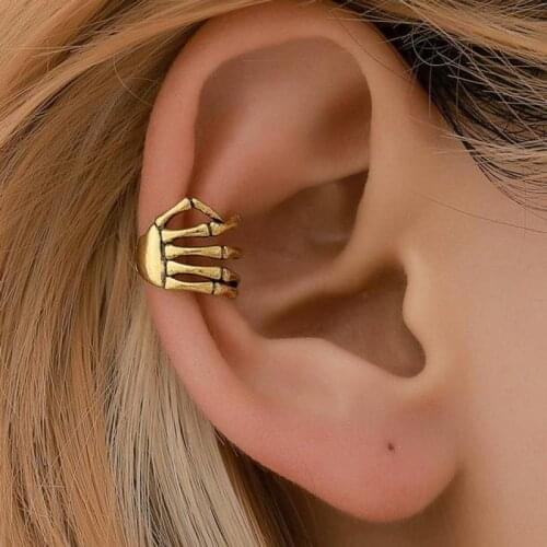 Korean Skull Hand Clip Earrings For Women New Earing Without Hole Jewelry Handbone Fake Earrings Single Ear Bone Clip Earings