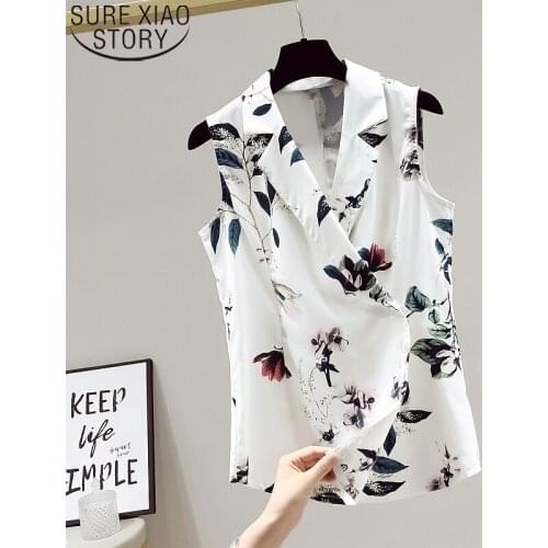 Summer Chiffon Shirt Fashion Loose Tops Vintage Blouse Women Sleeveless Shirt Pullover Womens Clothing Clothes Blusas 15139