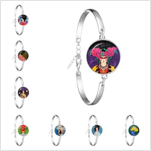 Fashion Beauty Art Flower Girls Bracelet Glass Cabochon Dome Chain Bangle Jewelry For Women Girls Birthday Gift