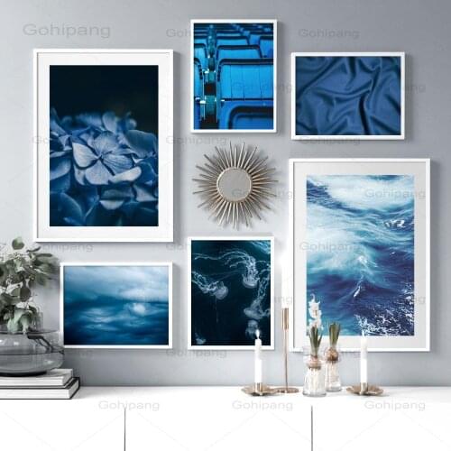 Sea Jellyfish Canvas Painting Nordic Blue Flower Sky Wall Art Posters and Prints Landscape Wall Pictures for Living Room Decor