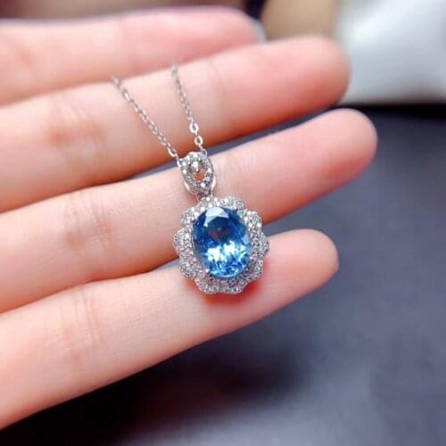 Real 925 Sterling Silver Charm bule sapphire Diamond Pendant Party Wedding Pendants Necklace For Women Jewelry