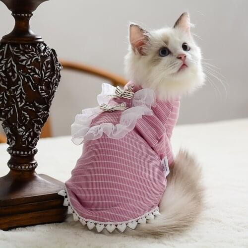 New Classic Sphynx Puppy Pet Cat Clothes For Female Cats Summer Vest Hairless Cat Pink Clothes