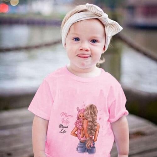 New T-shirt Women Harajuku Super Mom Love Print Fashion Cartoon Baby Girl Tshirt Novelty Short Sleeve Girls Tee Shirt Kids Tops