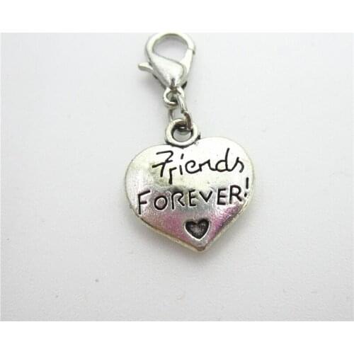 New Arrive 20pcs Friends Forever Heart dangle charms hanging lobster clasp floating charms Diy jewelry accessories