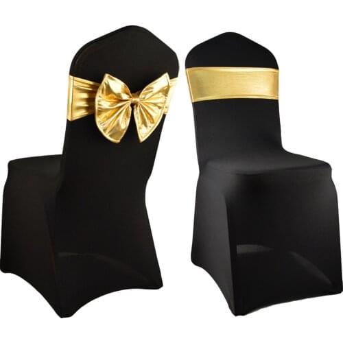 2020 New Arrival Luxury Gold/Silver Metallic Spandex Bow Tie Chair Sash For Hotel Banquet Wedding Party Ceremony Decoration