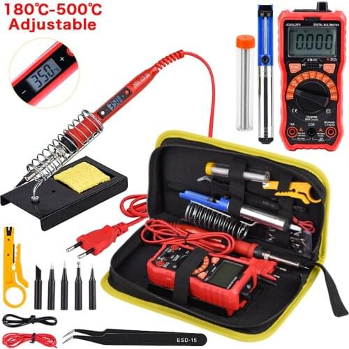 Soldering Iron Kits 80W 220V LCD Adjustable Temperature Digital Multimeter Auto Ranging Solder Iron Tips Welding Rework Tools