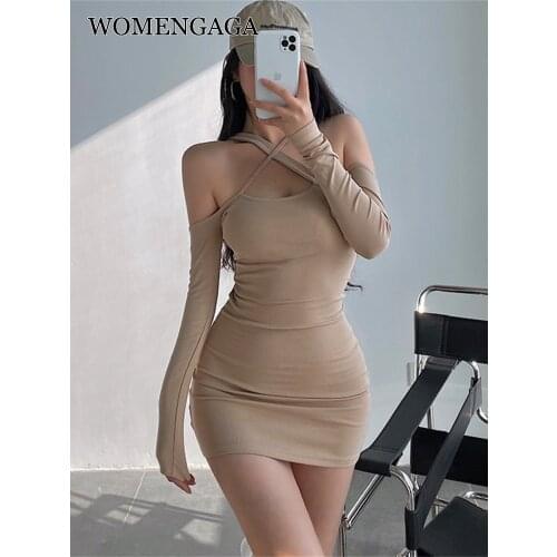 WOMENGAGA Sexy Cross Strapless Skinny Long Sleeve Mini Dress Short Dresses Tops Tank China Hot Sexy Women Tops Top QPUP