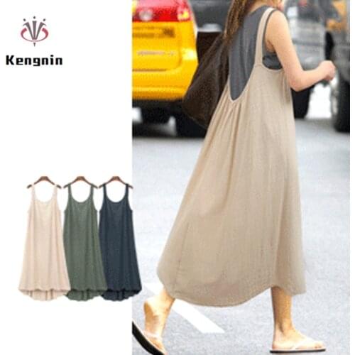 2021 Plus Size 5XL Women Dresses Cotton Linen Sling Loose Eyropean Style Ladies Vestidos Hollow Out Sleeveless Sexy Robe KE375