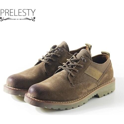 Prelesty Men Causal Shoes Outdoor Walking Waterproof Quality Tough Flats Lace up Pigskin Upper Worker Comfortable Dropshipping