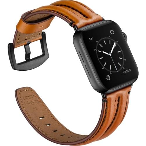 Strap for Apple Watch Band 44mm 40mm 42mm 38mm Double keel Genuine Leather belt bracelet for iWatch series 6 SE 5 4 3 42 mm