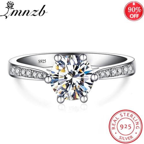 LMNZB Luxury 1 ct 6mm CZ Zircon Ring 100% 925 Sterling Silver Fine Jewelry Bride Engagement Wedding Rings Gift for Women LR010