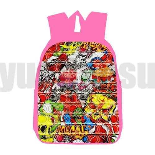 Funny Game Pink POP It Bags Teenagers 3D Print Anime Bubble Rainbow Pop Fidget Backpack Children Cartoon 12/16 Inch Schoolbags