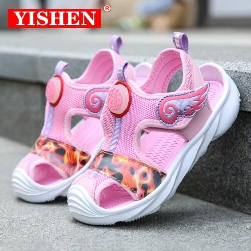 YISHEN New Summer Children Sandals Beach Girls Sandals Kids Shoes Closed Toe Sports Cartoons Breathable Outdoor Girl Sandals