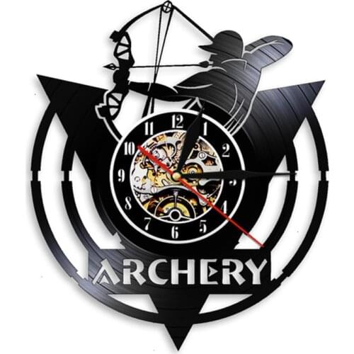 Archery Logo Shoot Bow Target Vinyl Record Wall Clock Archer Gift Arrows In The Hands Of Warriors Archery Bow Archery Wall Clock