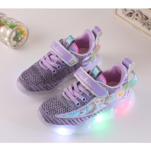 Frozen Disney Elsa Glowing Sneakers Girls and Childrens Glittering Shoes Tenis Infantil Led Glowing Sneakers Size 26-31