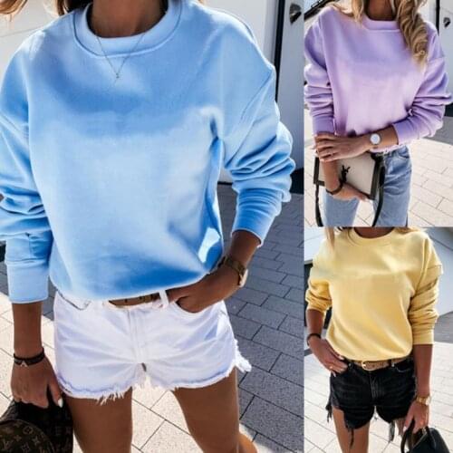 Autumn Winter Casual Womens Long Sleeve Sweatshirts Solid Color Crew Neck Pullover Thick Warm Loose Top Fashion Ladies Clothes