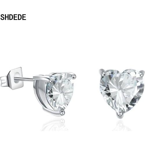 SHDEDE Heart Stud Earrings For Women Korean Bride Wedding Party Jewelry Embellished With Crystals From Swarovski Female Gift -W2