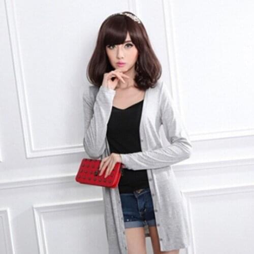 Women Cardigan Korean Long Sleeve Tops Casual Long Modal Cotton Sweater Cardigan Soft Autumn Elegant Simple Solid Outerwear