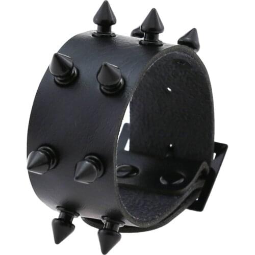 ZIMNO Goth Unique Cuspidal Spikes Rivet Stud Wide Cuff Leather Punk Gothic Rock Unisex Egirl Bangle Bracelet Men Women Jewelry