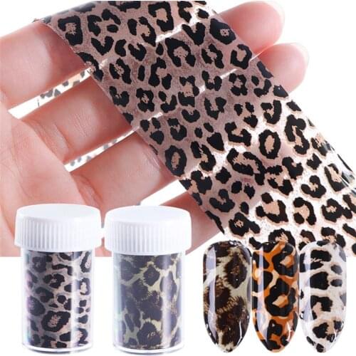 1 Box Leopard Print Stickers on Nails Foils Starry Sky Wraps Transfer Sticker Decals Polishing Sliders Nail Art Tips Decoration