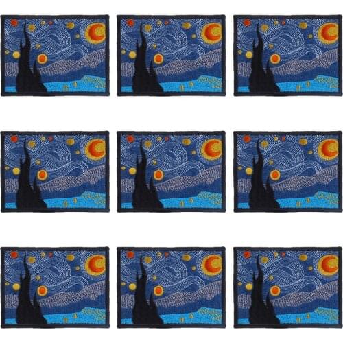 Pulaqi 10PCS Van Gogh Patch Waves Wholesale Patches Iron On Patches For Clothing Sticker Stripe Wholesale Dropship Custom Patch