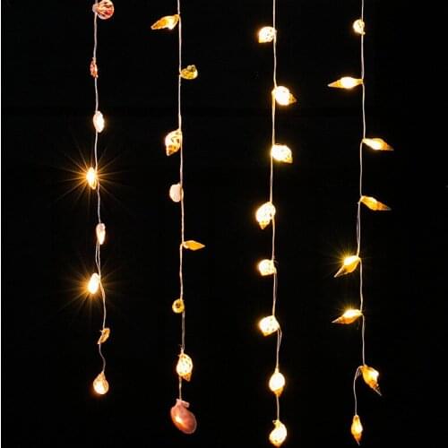 2 Meters 10PC Lamp Beads Mediterranean Style LED Shell String Lights Natural Conch Home Wall Hangings Marine Decorative Pendants
