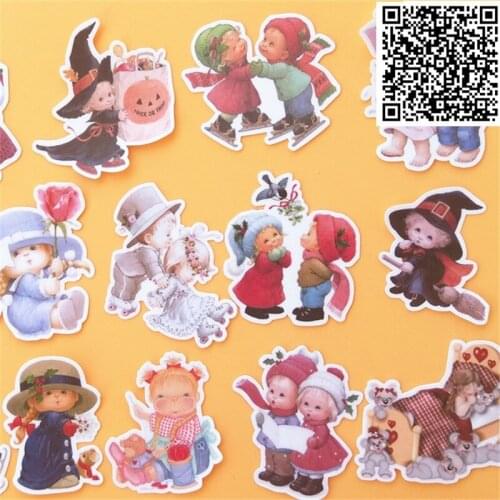 20 Pcs Anime Hand painted cute doll Style Decorative Stickers Adhesive P Stickers Scrapbooking DIY Decoration Diary Stickers