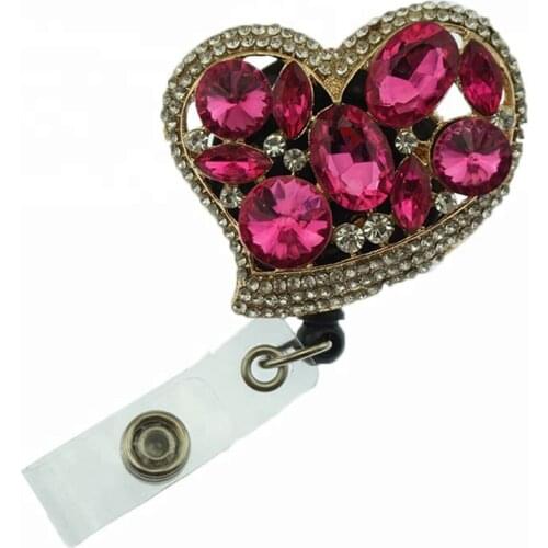 20PCS/Lot Popular Love Heart Brooch Alligator Swivel Clip Retractable ID Badge Reel Holder