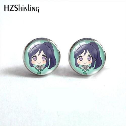 2021 New Love Live Sunshine Stud Earring Anime Yoshiko Round Earrings Handmade Glass Dome Photo Printed Jewelry Gifts