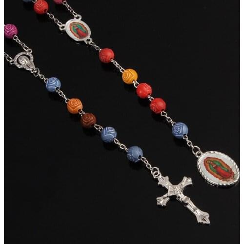 30 pieces.Virgin Mary colorful charm beads Catholic rose beads female chain new new rosary acrylic rose necklace