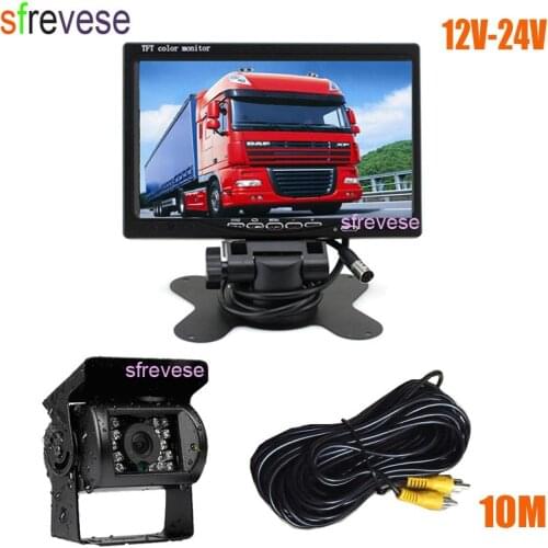 7" Car LCD Monitor + Waterproof 18 IR Vehicle Rear View Kit Reversing Parking Backup Camera for Bus Truck Motorhome 12V-24V