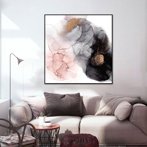 Abstract Pink Black With Gold Foli Painting On Canvas Nordic Wall Art Prints And Posters For Living Room Home Decoration