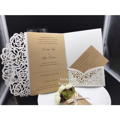 Free shipping 30pcs Rose pocket European stye wedding invitation cards with Receipt cards wedding invitation RSVP cards