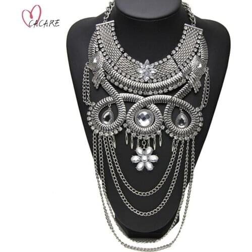 Big Vintage Necklace Women Long Pendant Choker Collar Statement Female Palace Jewelry F1205 Metal with Rhinestones Wholesale