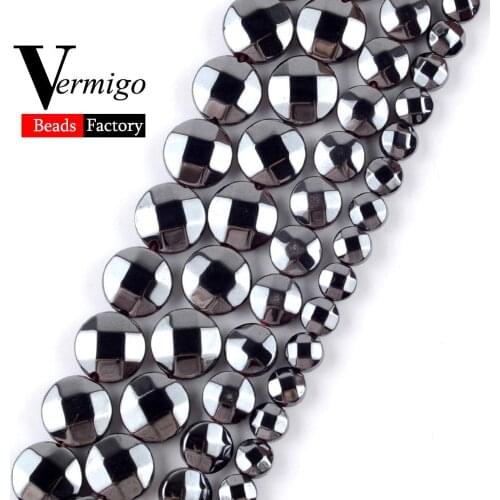 Natural Stone Round Faceted Black Hematite Beads 4 6 8mm Pick Size For Jewelry Making Diy Bracelet Accessories 15"