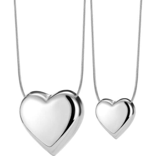 Silver/ Gold/ Rose Gold Large 30mm Heart Pendant Necklace Chain Stainless Steel Drop White Jewelry Bling 45cm+6mm women